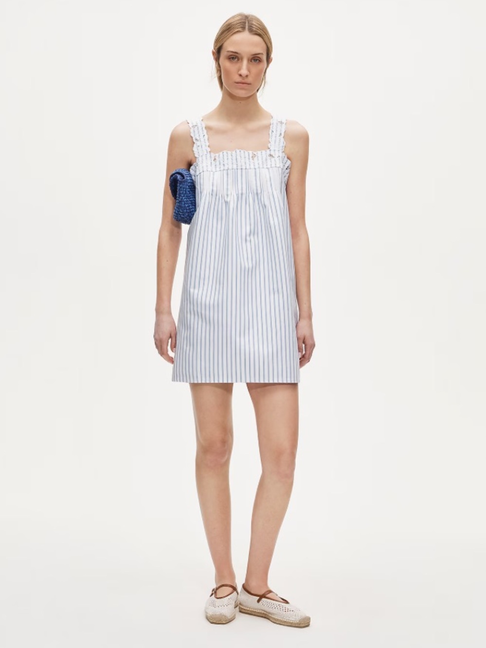 NWT J.Crew Ondine Striped double cotton poplin striped blue dress CU783 Size XL